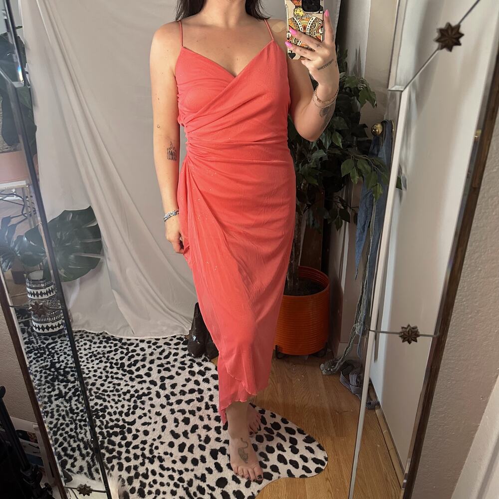 Y2k Rampage Pink Sparkly Assymetrical handkerchief Midi Dress - Picture 1 of 10